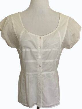 Ann Taylor White Button-Front Open Back Blouse Size 8